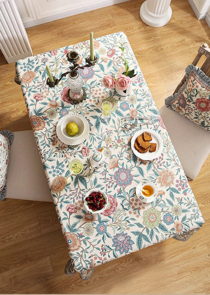 Rectangle Tablecloth Ideas for Dining Table, Flower Farmhouse Table Cover, Extra Large Modern Tablecloth, Square Linen Tablecloth for Coffee Table-HomePaintingDecor