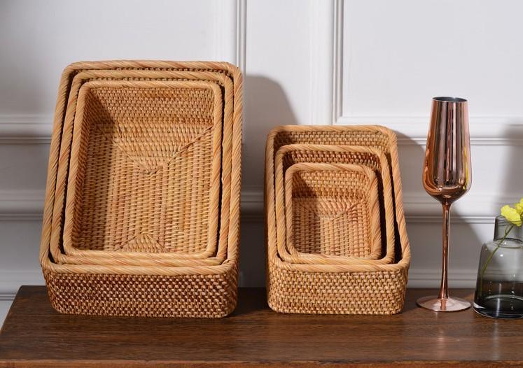 Handmade Rectangular Basket, Rattan Storage Basket, Kitchen And Bathroom Storage, Rustic Baskets For Living Room