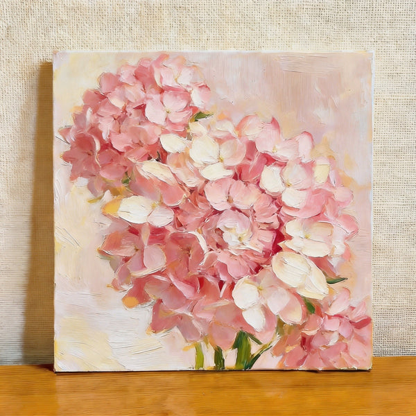 Small Canvas Artwork, Pink Hydrangeas in Full Bloom, Hand Painted Canvas Art, Still Life Painting, Original Flower Paintings, Buy Small Artwork Online-HomePaintingDecor