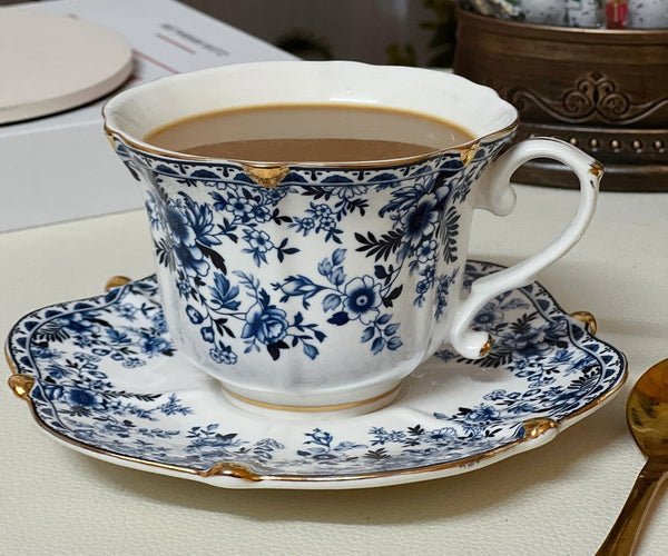 French Style China Porcelain Tea Cup Set, Unique Tea Cup and Saucers, Royal Ceramic Cups, Elegant Vintage Ceramic Coffee Cups for Afternoon Tea-HomePaintingDecor