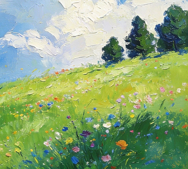 Beneath a Sky of Clouds, a Hillside in Bloom, Small Paintings on Canvas, Hand Painted Canvas Art, Small Landscape Paintings, Original Oil Paintings, Small Paintings As Birthday Gift-HomePaintingDecor