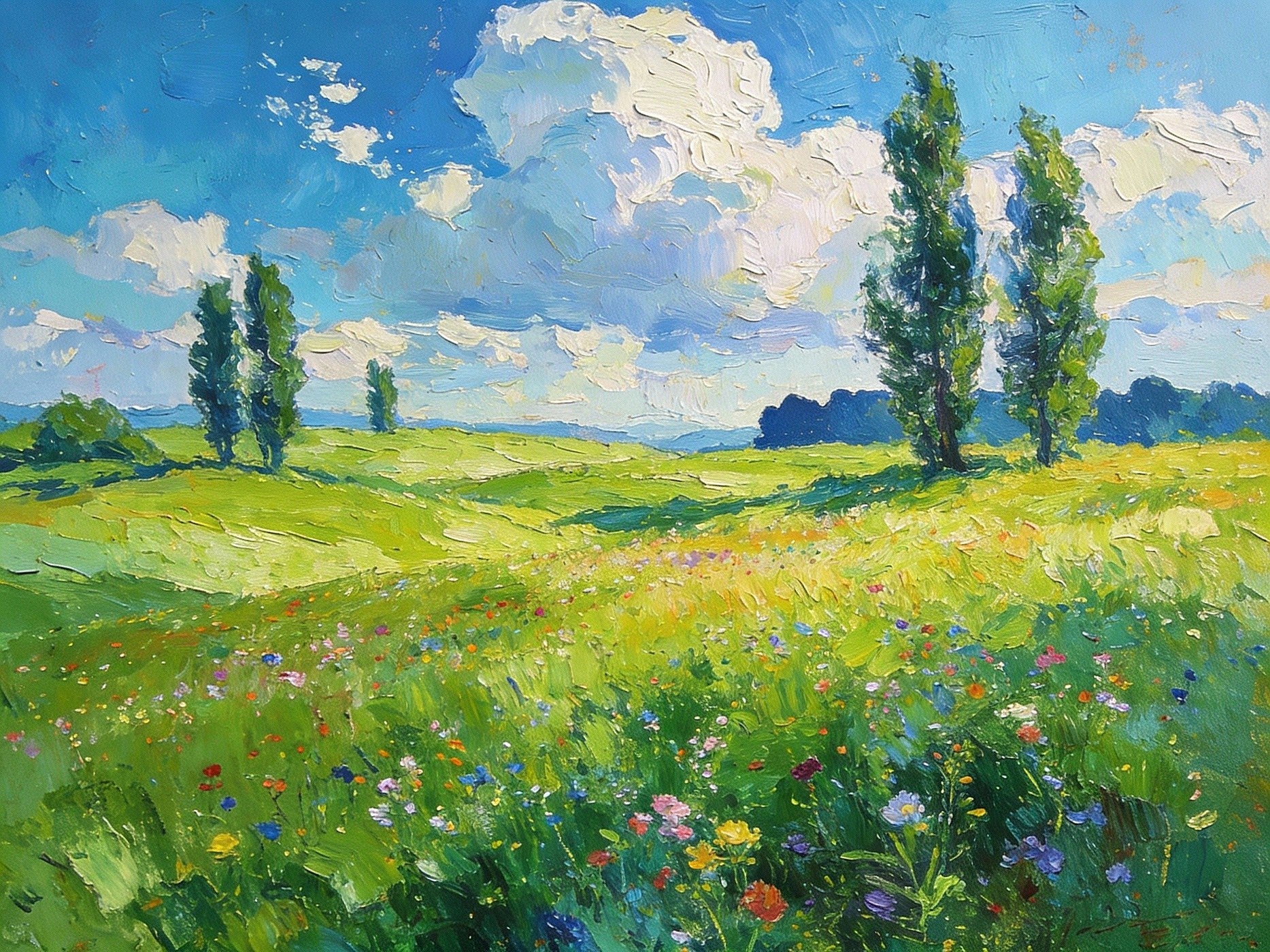 A Hillside Awash With Wildflowers In Spring Hand Painted Canvas Art, Colorful Spring Meadow Painting, Blooming Wildflower Hillside Art, Small Floral Landscape Oil Painting, Vibrant Nature Scene Canvas
