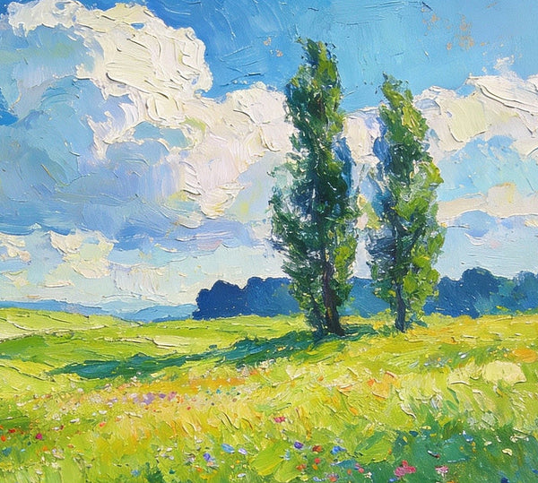 Hand Painted Canvas Art, A Hillside Awash with Wildflowers in Spring, Heavy Texture Artwork, Original Oil Paintings, Small Landscape Paintings, Small Paintings on Canvas-HomePaintingDecor