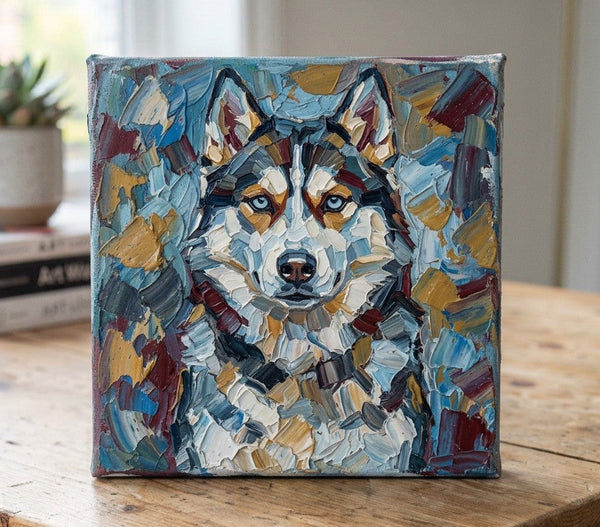 Husky Dog Portrait, Abstract Pet Portrait Painting, Hand Painted Canvas Art, Impasto Artwork, Heavy Texture Painting, Small Art on Canvas, Original Acrylic Paintings