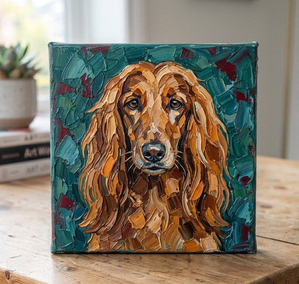 Hand Painted Canvas Art, Afghan Hound Dog Portrait, Abstract Pet Portrait Painting, Impasto Artwork, Heavy Texture Painting, Small Acrylic Paintings, Original Small Paintings