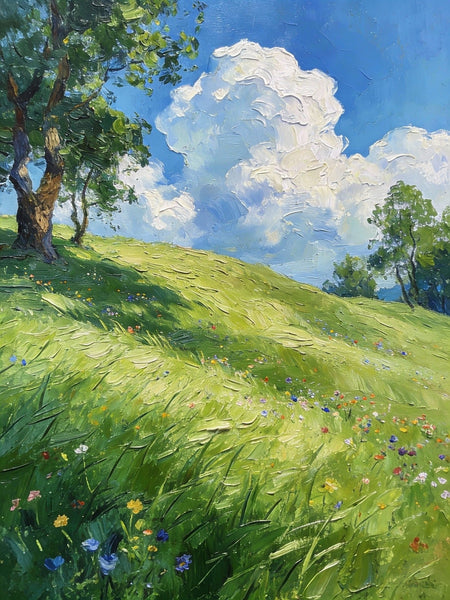 The Lively Spring Hillside, Landscape Small Paintings, Original Artwork Small Paintings, Heavy Texture Oil Paintings, On Canvas Small Paintings, Hand Painted Canvas Art-HomePaintingDecor