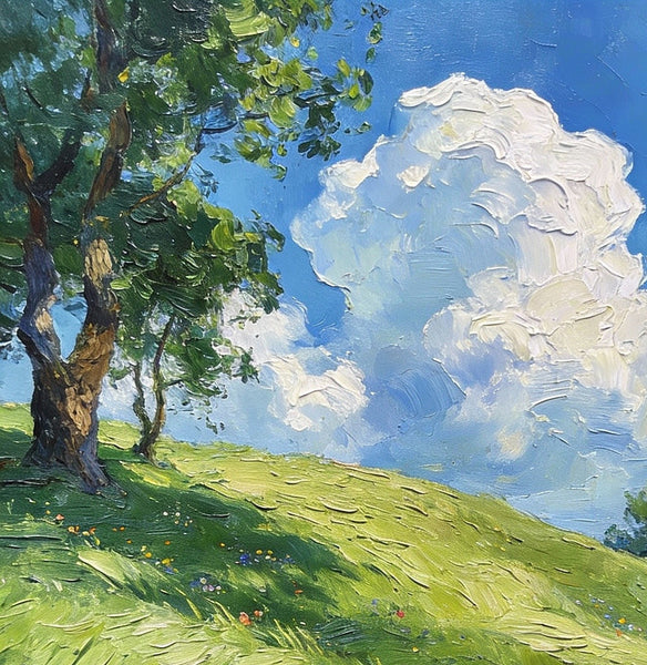 The Lively Spring Hillside, Landscape Small Paintings, Original Artwork Small Paintings, Heavy Texture Oil Paintings, On Canvas Small Paintings, Hand Painted Canvas Art-HomePaintingDecor