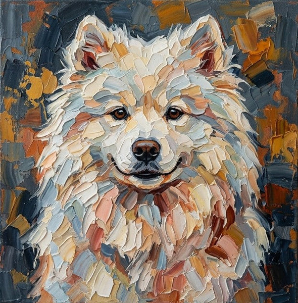 Abstract Pet Portrait Painting, Samoyed Dog Portrait, Hand Painted Canvas Art, Impasto Artwork, Original Acrylic Paintings, Heavy Texture Painting, Small Art on Canvas