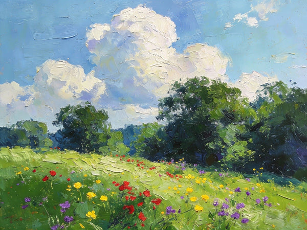 Small Canvas Paintings, Wildflower Valley, A Lush Floral Landscape with Mountains, Original Wall Paintings, On Canvas Small Paintings, Original Artwork Small Paintings, Small Landscape Wall Art-HomePaintingDecor