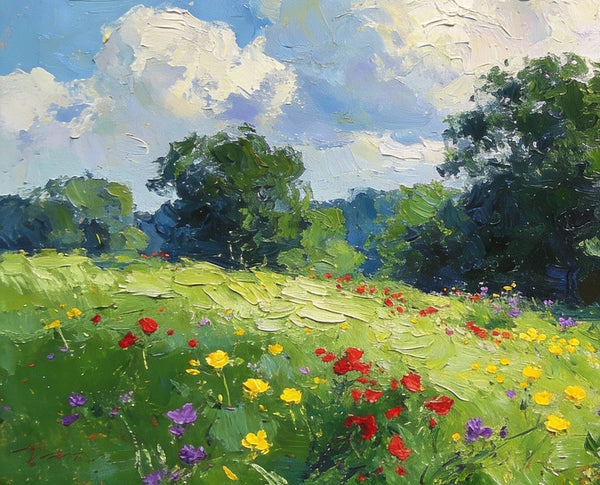 Small Canvas Paintings, Wildflower Valley, A Lush Floral Landscape with Mountains, Original Wall Paintings, On Canvas Small Paintings, Original Artwork Small Paintings, Small Landscape Wall Art-HomePaintingDecor