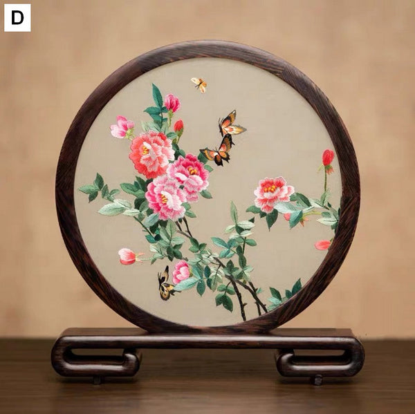 Unique Birthday Gift, Traditional Chinese Suzhou Embroidery Ornament, Exclusive Business Present Flower and Butterfly Embroidered Decor, Premium Souvenir-HomePaintingDecor