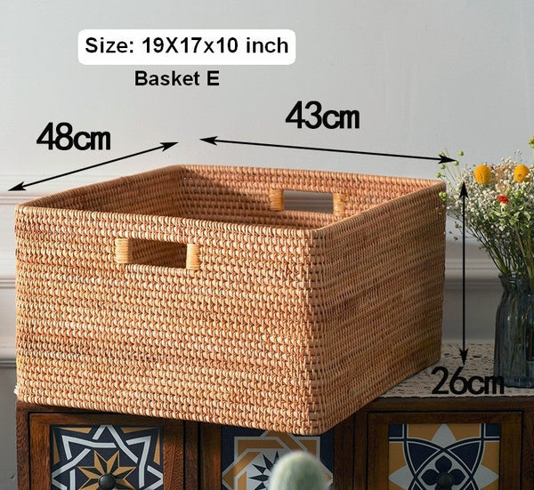 Extra Large Rectangular Storage Basket, Large Storage Baskets for Clothes, Woven Rattan Storage Basket for Shelves, Storage Baskets for Kitchen-HomePaintingDecor