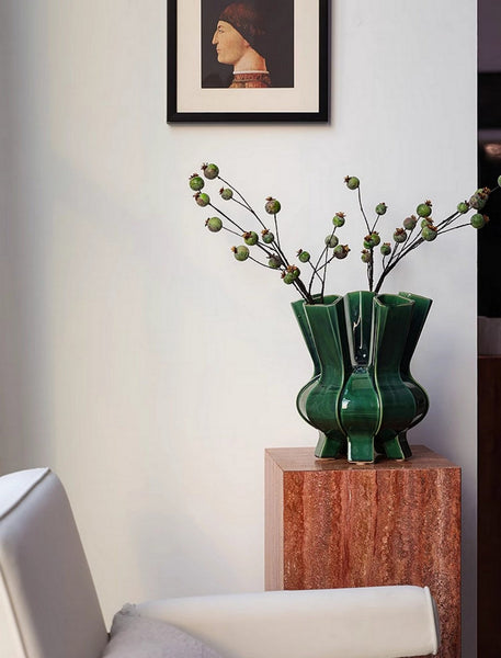 Unique Handmade Modern Flower Vase, Centerpiece Ceramic Bouquet Vases, Contemporary Vases on Dining Table, Green Porcelain Vases for Modern Home Decor-HomePaintingDecor