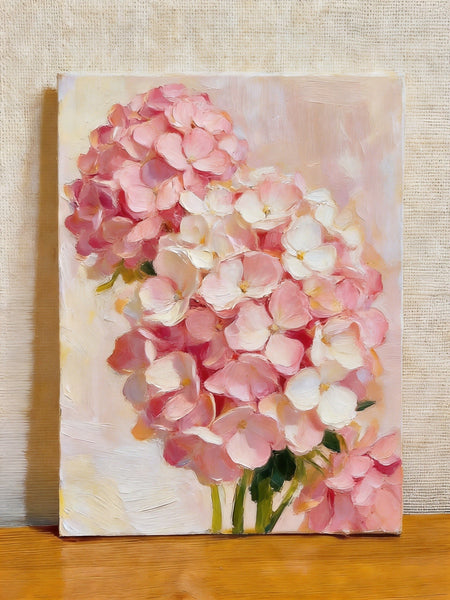 Blooming Pink Hydrangea, Original Flower Paintings, Hand Painted Canvas Art, Original Oil Paintings, Small Canvas Wall Art Paintings-HomePaintingDecor