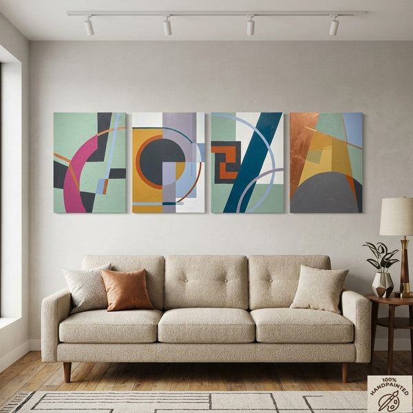 Large Modern Paintings for Living Room, Multi Panel Canvas Paintings, Geometric Contemporary Art, Original Abstract Artwork-HomePaintingDecor