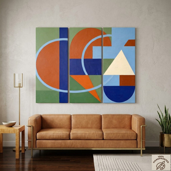Large Group Paintings, Geometric Abstract Paintings, Modern Paintings for Living Room, Multi Panel Canvas Art