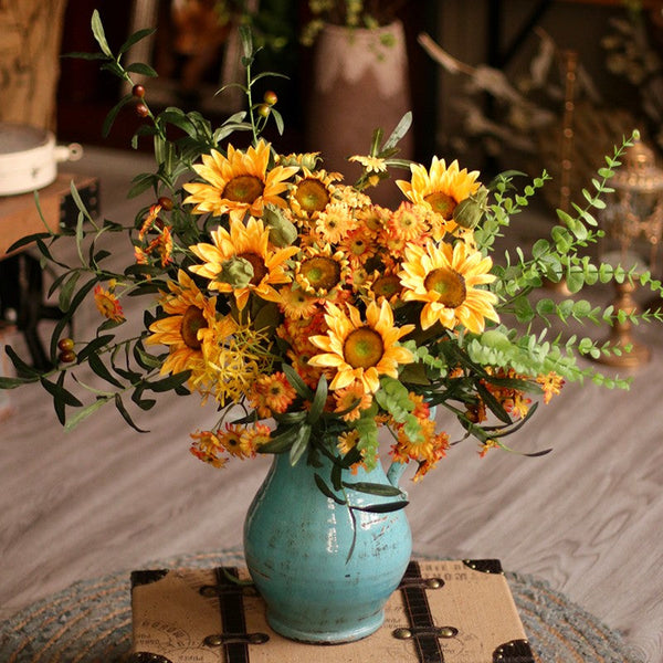 Large Bunch of Yellow Sunflowers, Unique Floral Arrangement for Home Decoration, Table Centerpiece, Real Touch Artificial Flowers for Living Room-HomePaintingDecor