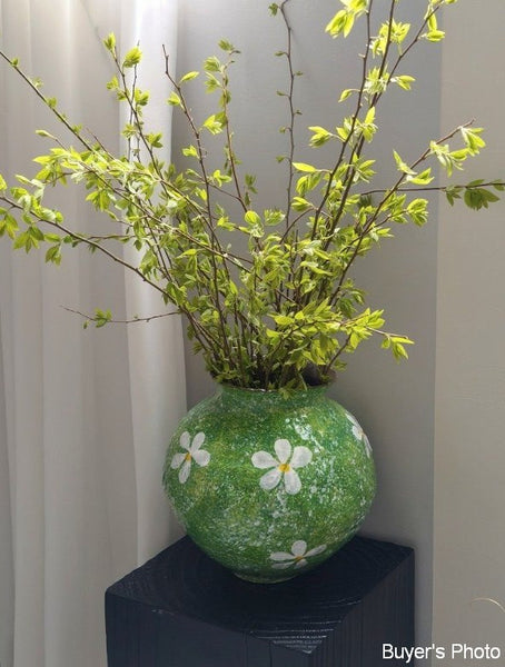 Modern Pottery Flower Vases, Centerpiece on Dining Table, Handmade Water Holding Flower Vases, Pottery Bud Vases, Large Green Flower Vases on Table-HomePaintingDecor