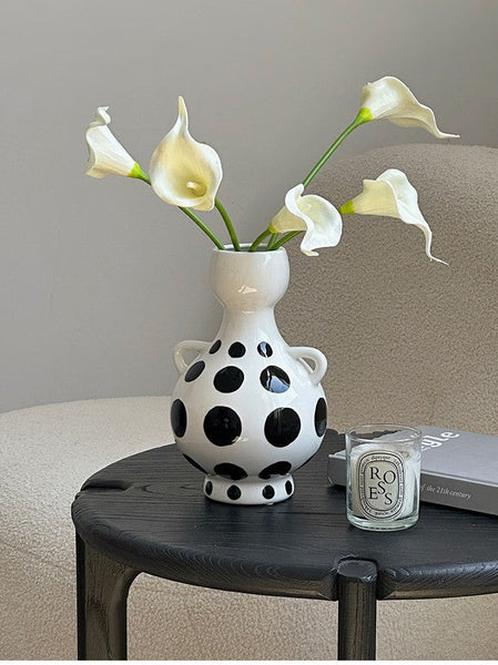Ceramic Bud Vases, Small Flower Vases on Table, Black and White Polka Dot Flower Vase, Modern Porcelain Flower Vases, Handmade Water Holding Flower Vases-HomePaintingDecor