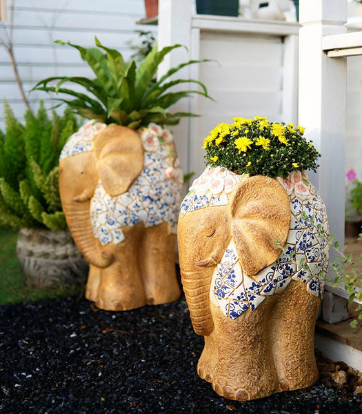 Modern Outdoor Garden Flower Pots, Extra Large Elephant Garden Flowerpots, Oversized Garden Flower Pot, Animal Statue for Garden Ornaments, Large Resin Statue for Garden-HomePaintingDecor