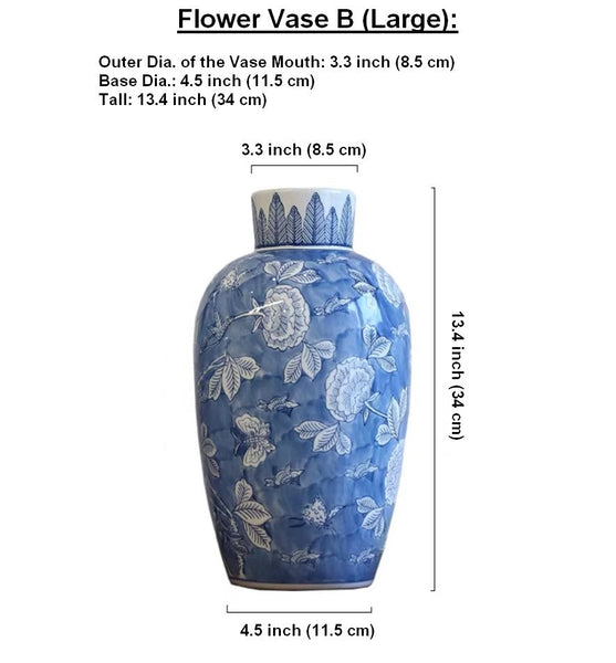 Centerpiece Ceramic Bouquet Vases, Handmade Modern Flower Vase, Large Flower Vases on Dining Table, Blue Porcelain Flower Vases-HomePaintingDecor