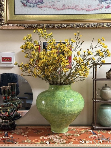 Modern Pottery Flower Vases, Handmade Water Holding Flower Vases, Pottery Bud Vases, Large Green Flower Vases on Table, Centerpiece on Dining Table-HomePaintingDecor