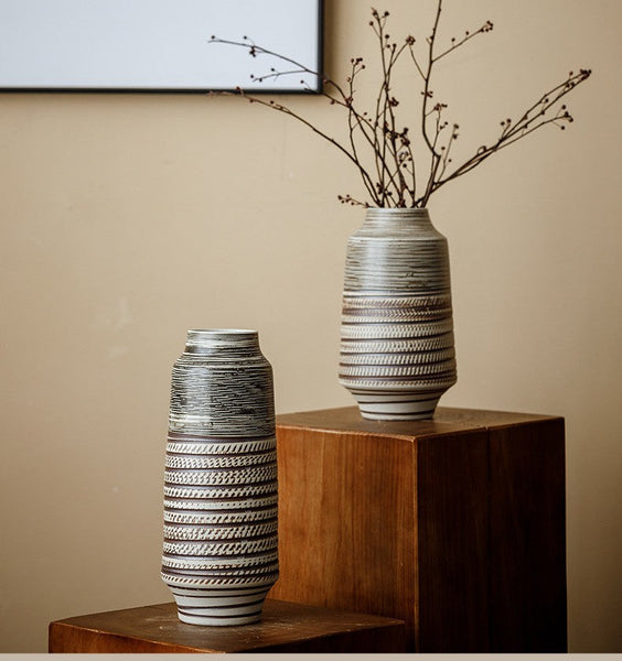 Centerpiece on Dining Table, Handmade Pottery Flower Vases Urn, Modern Bouquet Flower Vases, Water Holding Flower Vases, Large Flower Vase on Table-HomePaintingDecor