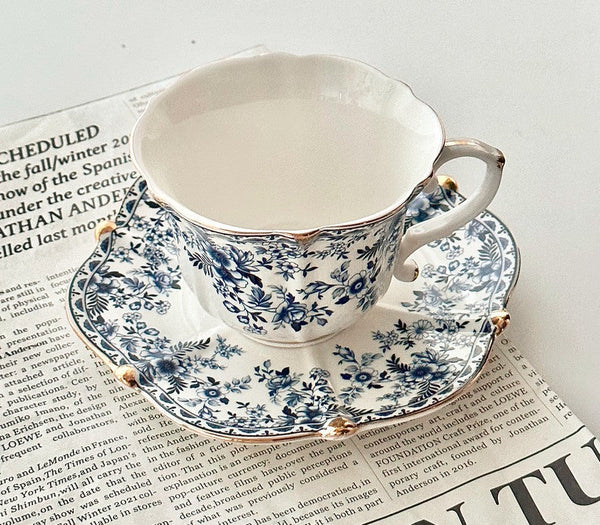 French Style China Porcelain Tea Cup Saucer Set, 7.8 oz Tea Cup and Saucers, Royal Ceramic Cups, Elegant Vintage Ceramic Coffee Cups for Traditional Afternoon Tea-HomePaintingDecor