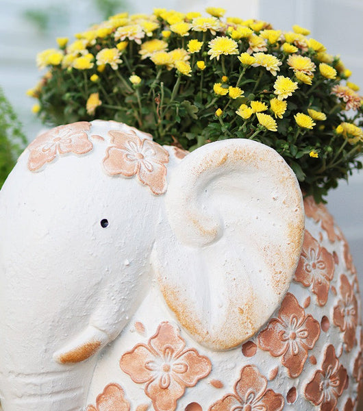 Animal Statue for Garden Ornaments, Oversized Modern Garden Flower Pot, Extra Large Elephant Garden Flowerpots, Resin Statue for Garden, Villa Outdoor Garden Flower Pots-HomePaintingDecor