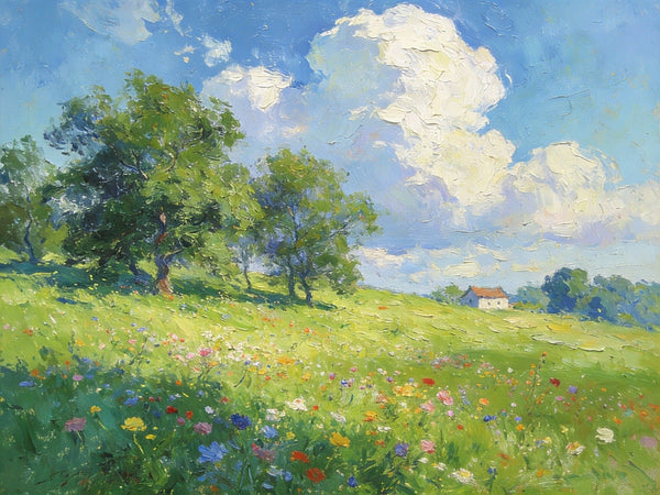 Hand Painted Canvas Art, Little Cottage on a Verdant Hillside, Original Wall Paintings, Small Landscape Paintings, Original Artwork Small Paintings, On Canvas Small Wall Paintings-HomePaintingDecor