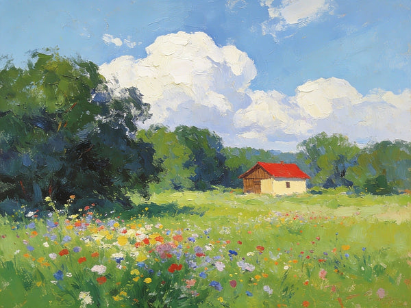 Hand Painted Canvas Art, A Cottage in the Woods, Original Wall Art Paintings, Original Artwork Small Paintings, Small Landscape Paintings, On Canvas Small Paintings-HomePaintingDecor