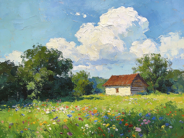 Cottage on the Green, Under an Open Sky, Hand Painted Canvas Art, On Canvas Small Paintings, Small Landscape Paintings, Original Oil Paintings, Small Paintings As Birthday Gift-HomePaintingDecor
