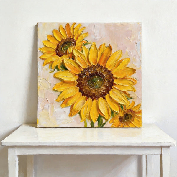 Hand Painted Canvas Art, Small Canvas Artwork, Sunflowers Still Life Painting, Original Acrylic Flower Paintings, Impasto Artwork