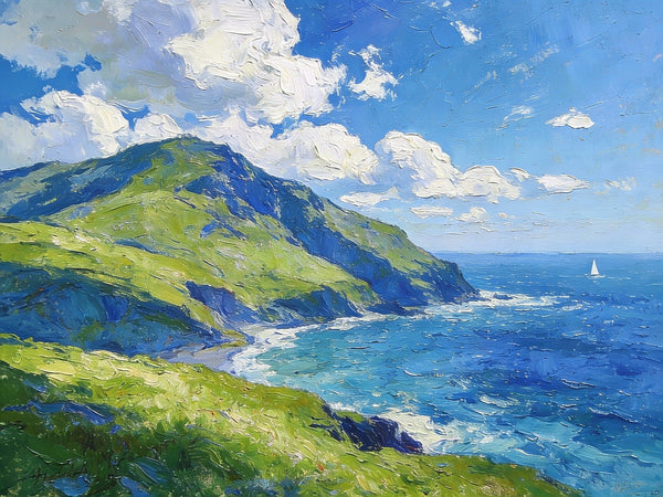 Spring by the Sea-Clad Mountains, Small Oil Paintings on Canvas, Hand Painted Canvas Art, Heavy Texture Artwork, Original Oil Paintings, Small Landscape Paintings-HomePaintingDecor