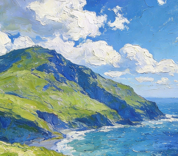 Spring by the Sea-Clad Mountains, Small Oil Paintings on Canvas, Hand Painted Canvas Art, Heavy Texture Artwork, Original Oil Paintings, Small Landscape Paintings-HomePaintingDecor