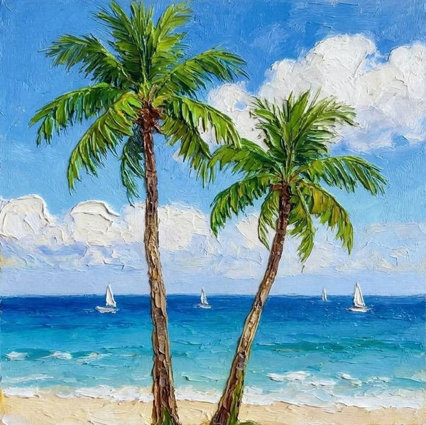 The Scenery of the Azure Sea, Hand Painted Canvas Art, Seashore Paintings, Original Acrylic Paintings, Impasto Paintings, Heavy Texture Artwork