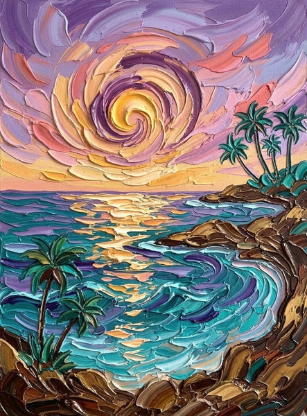 Small Art on Canvas, Seashore Palm Tree Sunrise Painting, Hand Painted Canvas Art, Original Acrylic Paintings, Impasto Artwork, Heavy Texture Painting, Original Lanscape Art