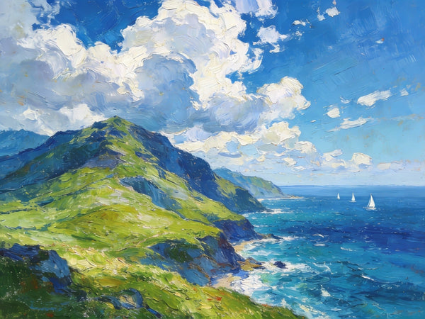 Small Canvas Art, An Azure Sky over the Bay, Original Wall Paintings, Original Artwork Small Paintings, Small Landscape Paintings, On Canvas Small Paintings-HomePaintingDecor