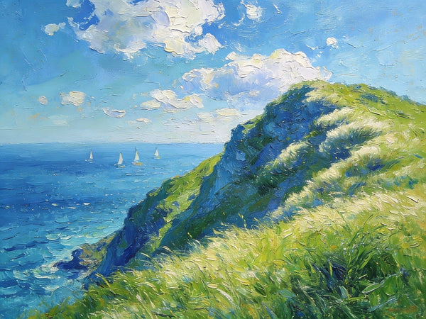 Hillside by the Sea, Swept by the Wind, Small Landscape Paintings, Small Oil Paintings on Canvas, Hand Painted Canvas Art,Heavy Texture Artwork, Original Oil Paintings-HomePaintingDecor
