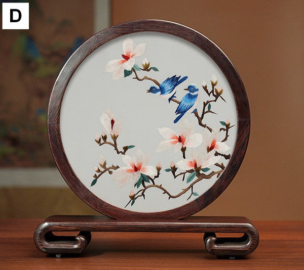 Traditional Chinese Suzhou Silk Embroidered Ornament, Premium Souvenir, Exclusive Business Presents, Creative Birthday Gift, Flower and Birds Embroidery Ornaments-HomePaintingDecor