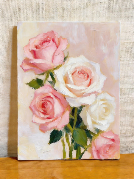 Hand Painted Canvas Art, A Bunch of Pink Rose Flowers, Original Oil Paintings, Original Flower Paintings, Small Canvas Artwork-HomePaintingDecor