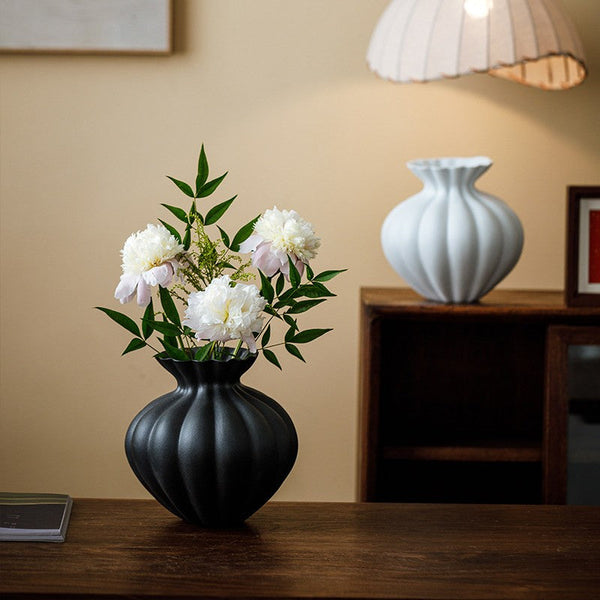 Handmade Water Holding Flower Vases, Modern Black Flower Vase Centerpiece on Table, Porcelain Flower Vases, Ceramic Bouquet Vases-HomePaintingDecor