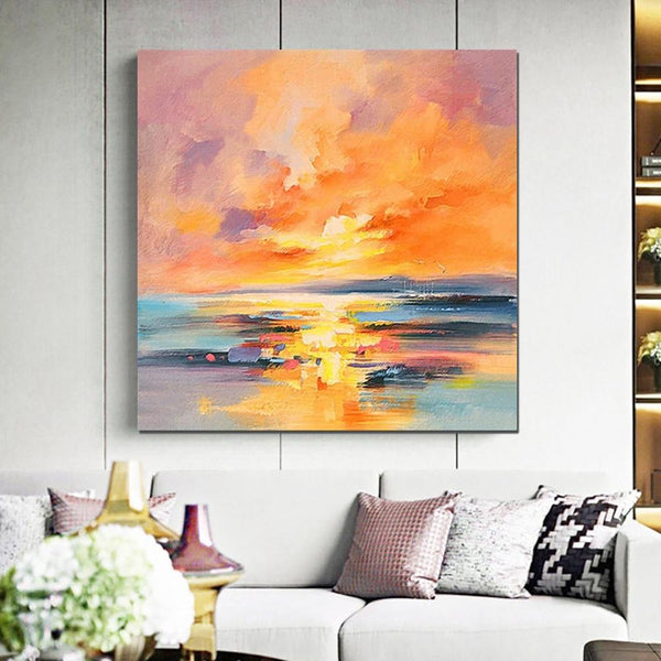 Abstract Landscape Painting, Sunrise Painting, Large Landscape Painting for Living Room, Hand Painted Art, Bedroom Wall Art Ideas, Modern Paintings for Dining Room-HomePaintingDecor
