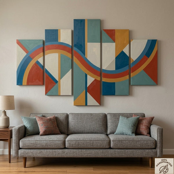 Bedroom Contemporary Canvas Paintings, Colorful Abstract Paintings, Geometric Modern Art, Hand Painted Acrylic Art-HomePaintingDecor