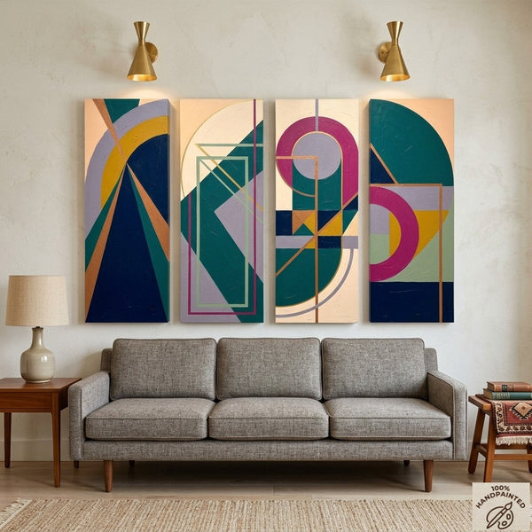 Large Modern Contemporary Paintings, Hand Painted Canvas Art, Multi Panel Wall Art Paintings, Geometric Abstract Artwork-HomePaintingDecor