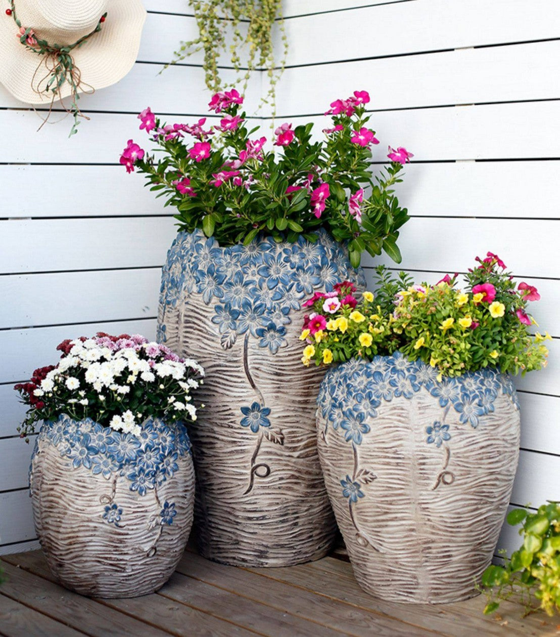 Extra Large Garden Flower Planters, Oversized Ceramic Flower Pots, Big Outdoor Planting Containers, Patio Decor