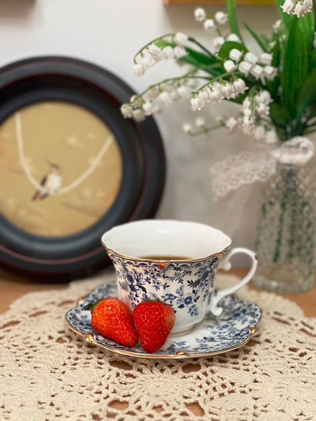 French Style China Porcelain Tea Cup Saucer Set, 7.8 oz Tea Cup and Saucers, Royal Ceramic Cups, Elegant Vintage Ceramic Coffee Cups for Traditional Afternoon Tea-HomePaintingDecor