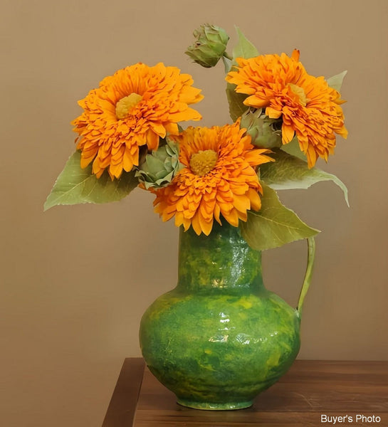 Modern Pottery Flower Vases, Handmade Water Holding Flower Vases, Pottery Bud Vases, Large Green Flower Vases on Table, Centerpiece on Dining Table-HomePaintingDecor