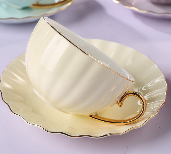 Creative Porcelain Tea Cup Saucer Set of 2 Cups, Elegant Macaroon Ceramic Coffee Cups, Beautiful British Tea Cups, 6.8 oz Tea Cup and Saucer in Gift Box as Birthday Gift-HomePaintingDecor
