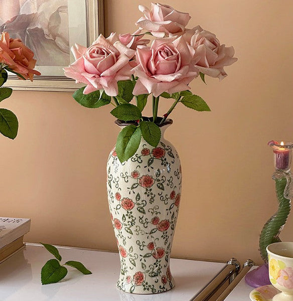 Rustic Porcelain Flower Vases, Handmade Water Holding Flower Vases, Ceramic Bouquet Vases, Tall Flower Vases on Table-HomePaintingDecor